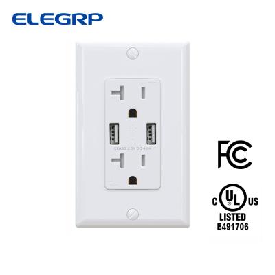 China Smart Double Chip ELEGRP 4.0 A Type One USB Charger 20 One Duplex TR Receptacle Switch Phone USB Power Socket for sale