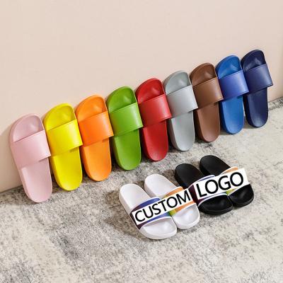 China Custom Made Men Women PVC Logo Beach Shower Bath Slippers OEM Slides Fashion Trend Custom Black Sandal Shoes Refine Empty Slide Sandal Slippers for sale