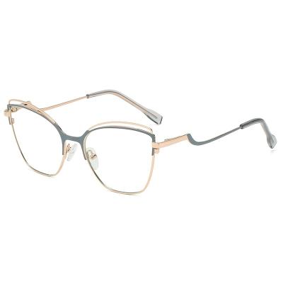 China Unique Design Cat Eye Fashion Women Eyewear Glasses Optical Frames 2 Metal Colored Optical Frames for sale