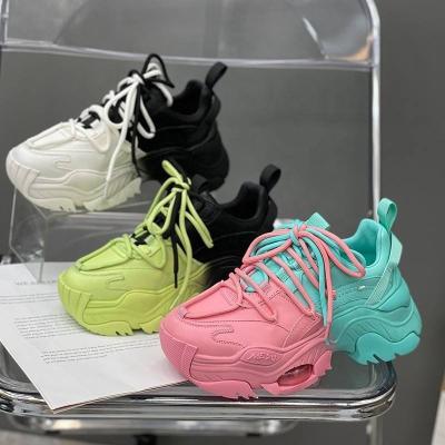 China Walking Shoes New Color Matching Running Casual Women Wedge Platform Sneakers Shoes Female Heel Mesh Sneaker Slip On Runners Designer for sale