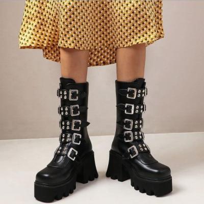 China Other Winter Gothic Women's Punk Platform Boots Black Buckle Strap Zipper Creeper Demonia Stuck Shoes Combat Boots Designer for sale