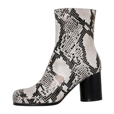 China The Other Round Head Leather Martin Boots Snake Pattern Short New Thick Heel Hot Designer Full Rejects Fashion Women Boots for sale