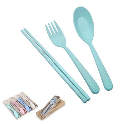 China New Arrival Wholesale Travel Wheat Portable Plastic Tableware Camping Reusable Pla Cutlery Set for sale