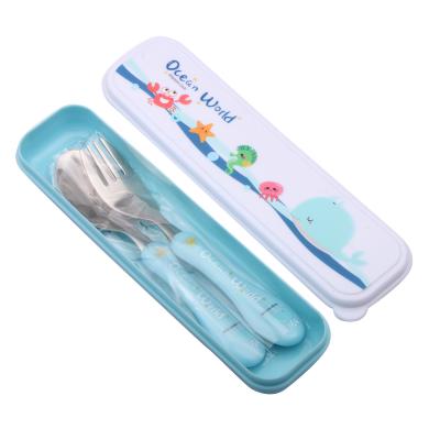 China Viable Factory Direct Baby Blue Handle Spoon And Fork Kids Custom Cutlery Set Wholesale Manufacturers for sale