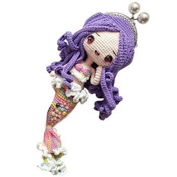 China cotton rope & Golden Handmade Children's Mouth Handmade Children's Creative Mermaid Princess Series 8.5 Cartoon Character Crochet DIY Wool Doll Styling Coin Purse for sale