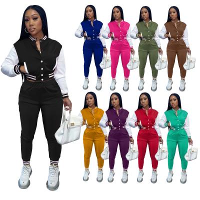 China Breathable Patchwork Baseball Jackets Coats 2 Piece Trackers Pants Sets Winter Womens Tracksuits Sport Wear Fall Clothes Pant Two Piece Sets for sale