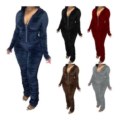 China Latest Anti-wrinkle Design Fashion Zipper Velvet Sheath Long Stacked Autumn Winter Overalls Women 2021 One Piece Overalls for sale