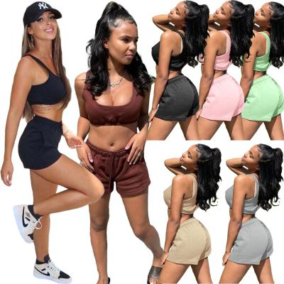 China 2021 Breathable Wholesale Short Set Women 2 Piece Beach Top Biker Shorts Sports Wear Two Piece Women Set Clothing for sale