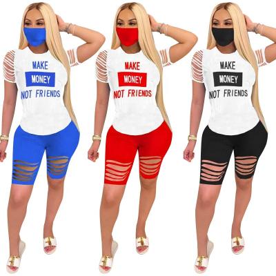 China Breathable 2021 Summer Women Print 2 Piece Sports Outfit Casual Cutout Tracksuit T-shirt Shorts Set for sale