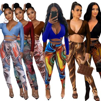 China 2022 Summer Women Pants Two Piece Set Anti-wrinkle Teams Spring Clothing Crop Top Tracksuit 2 Pieces Set Women Sweat Jogger Mesh Pants Sets for sale