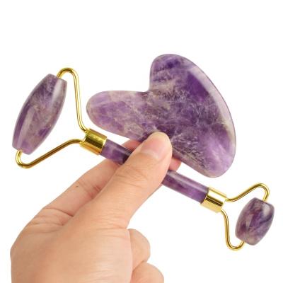 China Whitening Cheap Amethyst Quartz Amethyst Gua Sha Set Jade Roller Gua Sha Natural Stone Gua Sha Amethyst Gua Sha for sale