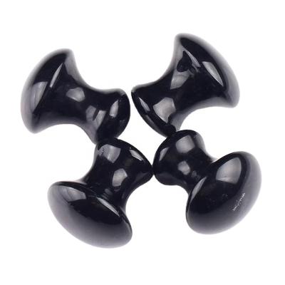 China 2021Customzied Logo Luxury Black Obsidian Gua Sha Comfortable Spa Massage Mushroom Shape Facial Scraper for sale