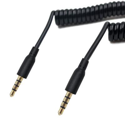 China Car Coiled Audio Cable 4 Pole 3.5mm 3.5mm TRRS Male To Male Spring Extension Coiled Stereo Audio Cable for sale