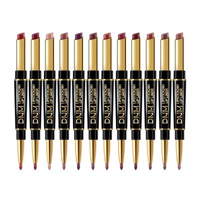 China Dnm 12 Colors Lip Liner Pencil And Lipstick Waterproof 2 In 1 Makeup Private Label Lip Tint Matte for sale