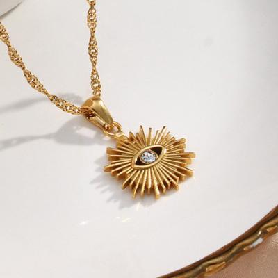 China FASHION KMLS2009 New Stainless Steel Water Wave Chain Cavity Glow Eye Beads Devil's Eye Women Pendant Necklaces for sale