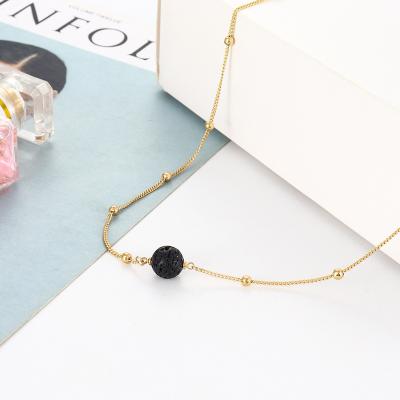 China SHAPE Fashion KMLS18001 Volcanic Rock Chain Link Necklace Choker Drip Essential Oil Round Ball Stone Necklace For Women for sale