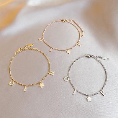 China Hiphop Letter D I R Retro Star Shaped Bracelet KMLS8001 Simple Titanium Steel Jewelry Bracelet For Women Girl Gift for sale