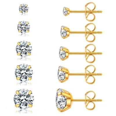 China Hot Selling Hiphop KMLS5001 316L Stainless Steel Zircon Stud Earrings Set 3MM/4MM/5MM/6MM/8MM Flat Back Screw Earring Sets for sale