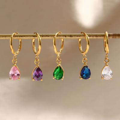 China FASHIONABLE Wholesale KMLS2002 18K Gold Plated Colorful Stainless Steel Zircon Water Drop Circle Earrings Rhinestone Huggie Circle Earrings for sale