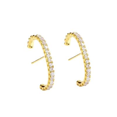 China KMLB1007 Wholesale TRENDY Brass Diamond Big C Shape Stud Earrings Zircon Earrings For Girl Gift for sale