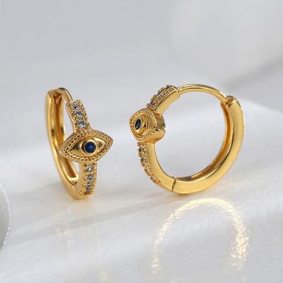 China FASHIONABLE New Designs KMLB1034 Jewelry CZ Brass Evil And Eye Circle Earrings Copper Gold Plated Circle Earrings for sale