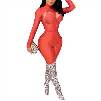 China 2021 New Arrivals Autumn Sexy Turtle Neck Women's Jumpsuits QUICK DRY Jumpsuits Turtle Neck Sexy Patchwork Hollow Out LL269J for sale