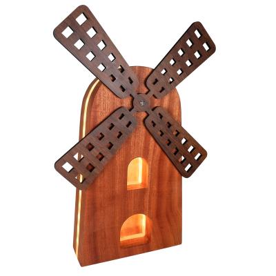 China Art Creative Dutch Night Light Bedside Table Lamp Automatically Rotating Windmill High Quality Wooden Lamp For Home Decoration for sale