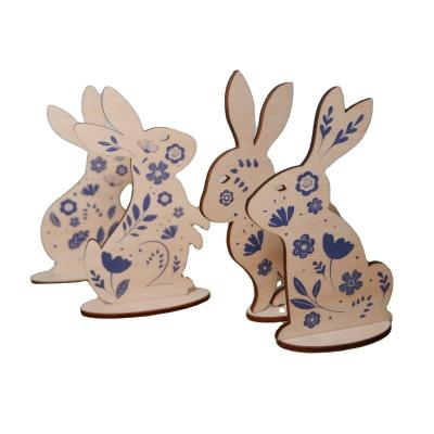 China Custom Wooden Easter Decoration Bunny Wooden Crafts Holiday Gifts New Design Easter Wooden Ornament Standee Easter for sale