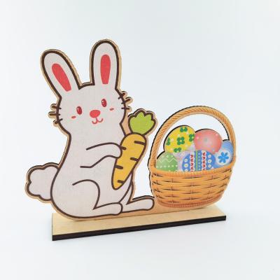 China New Design Easter Craft Wooden Easter Bunny And Egg With Basket Custom Wood Crafts Easter Decoration For Holidays for sale