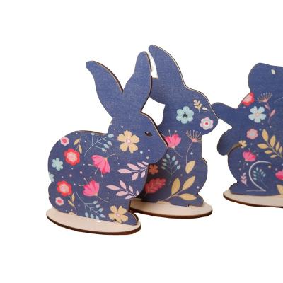 China New Design Laser Cut Print UV Easter Wooden Bunny Custom Holiday Standee Wooden Crafts Easter Decoration 2022 for sale