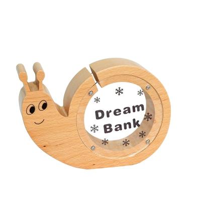 China Transparent Belly High Quality Cartoon Piggy Bank Animal Wooden Piggy Bank For Kids Room Decoration for sale