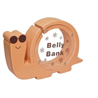 China Transparent Creative Custom Logo Wood Coin Bank Children Coin Piggy Bank Kids Design Turtle Belly Wooden Piggy Bank for sale