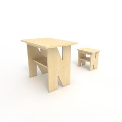 China Quick Assembly Wooden Letter Table Set Kids Room Study Table Set Children Furniture for sale