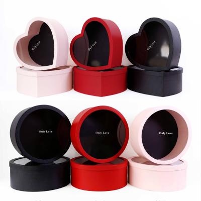 China 2 Pcs Handmade High Quality Set Round Flower Box Heart Shaped Gift Boxes For Flower And Gift Arrangements for sale