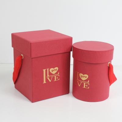 China Handmade Luxury Square Round Shaped 2pcs/set Flower Gift Box Velvet Box With Polyester Ribbon for sale