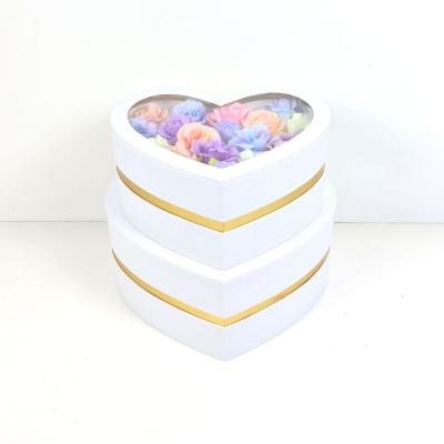 China 2pcs/set Handmade Luxury Round Square Flower Heart Shaped Gift Paper Boxes With Clear PVC Canopy for sale