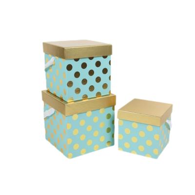 China 3pcs/set Handmade Premium Quality Square Chocolate Gift Box Flower Paper Box With Dot Hot Stamping Printed for sale