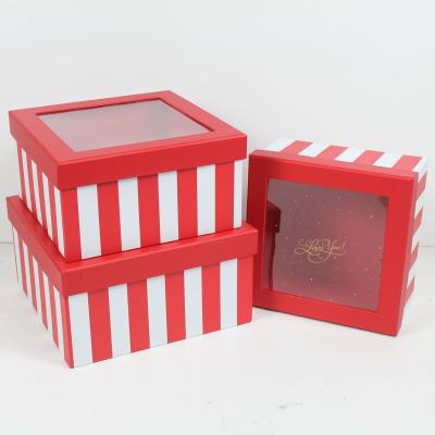 China Recyclable 3pcs Square Flower Gift Paper Box Cardboard Box Set With Clear PVC Window for sale