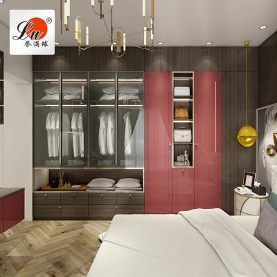 China Red and Black Furniture (Other) Bedroom Wardrobe MDF Adjustable Modern Minimalist Two Color Swing Wardrobe Custom Made PVC for sale