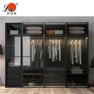 China Contemporary Sliding Glass Door Bedroom Wardrobe (Other) Color Design Wooden Adjustable Black Walk-In Wardrobes for sale