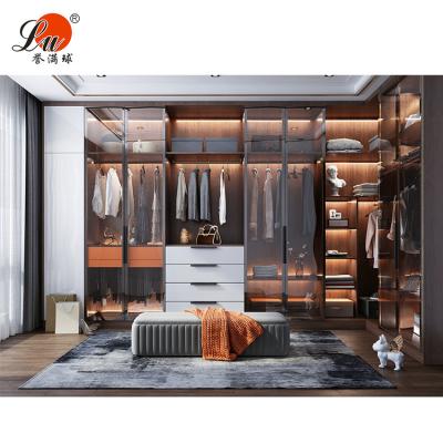 China (Other)Adjustable Metal Wardrobe for Home Design Clothes Wardrobe Black Style Glass Finish Open Furniture Walk-in Wardrobe for sale