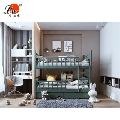 China Stable Quality QC And Rich Experience In Oversea Projects Dark Green With Two Drawers Wood Bunk Bed Adult Modern Rise The Ladder Simplicity Bunk Bed for sale