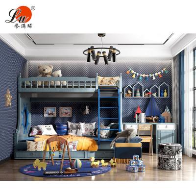 China Stable Quality And Rich Experience In Oversea Projects QC E e With Three Drawers Bunk Beds Customize Style Wooden Dark Blue Single Bunk Bed With Locker for sale