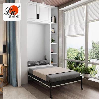 China Stable Quality QC And Rich Experience In Oversea Projects E Design Single Wall White Wood Vertical Invisible Folding Bed Sleep Room Cabinet 1.5m Folding Bed for sale