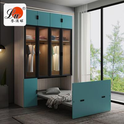 China Stable Quality And Rich Experience QC In Oversea Projects Modern E Room Designs Storage Folded Bed With 4 Door Wardrobe Wooden Bed 1.1m Fold for sale