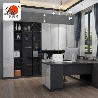 China Stable Quality And Rich Experience QC In Oversea Projects E Project Study Glass Door Custom White Wood Bookshelf Dustproof Black Line A e for sale