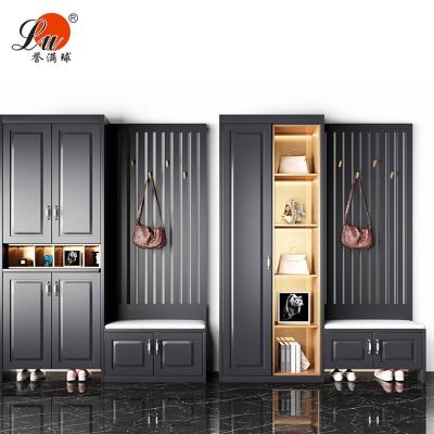 China Wooden Shoe Cabinet (Other) Adjustable Wardrobe Customized Overall Modern MDF Black Entry Shoe Cabinet for sale