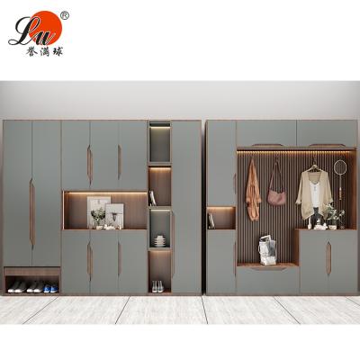 China Other Wooden Shoe Cabinet Modern Multi-Door Design Wall Mounted Gray Shoe Cabinet Living Room for sale