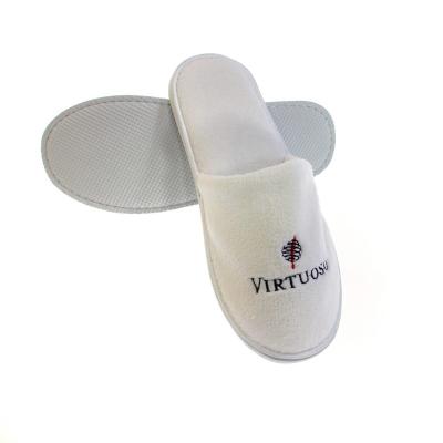 China Wholesale Disposable Velvet Embroidery Custom Logo White Slippers For Hotels for sale