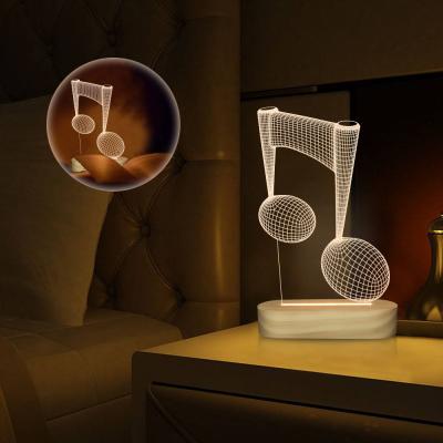 China Festival Minimalist Wood Decorate Lamp Warm Wooden Acrylic Table Desk Lamp 3D Base 3D Colorful Oval Note Illusion Illusion Night Light for sale